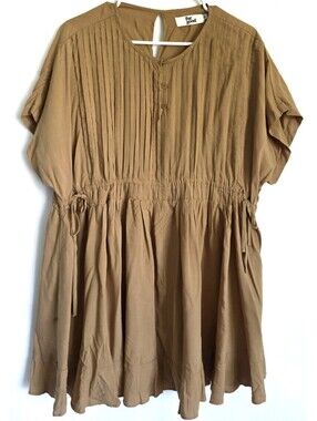 FOR GOOD Boho Festival Pintuck Mini Dress Drawstring M